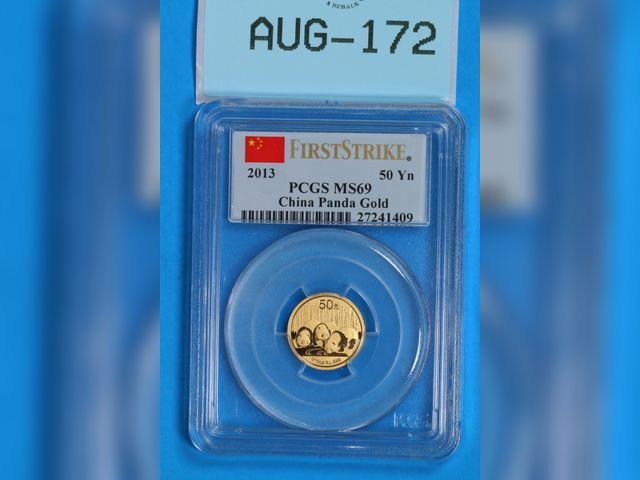Lot 108-172 - 2013 GOLD 1/10TH TROY OUNCE GOLD .999 PURE GOLD CHINESE PANDA GOLD 50 YUAN Yn PCGS MS69 CHINA PANDA ...