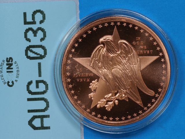 Lot 108-035 - 1oz COPPER ROUND COPPER .999 FINE ONE OUNCE FINE REMEMBER THE ALAMO COMMEMORATIVE TEXAS CENTENNIAL H...