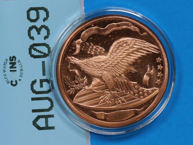 Lot 108-039 - 1oz COPPER ROUND EAGLE AND SHIELD PEACE COPPER .999 FINE OUNCE