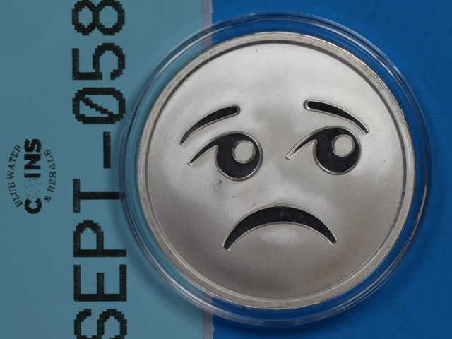 Lot 108-058 - 1oz SILVER ROUNDS EMOJIS ONE TROY OUNCE 999 FINE SILVER FROWNY FACE