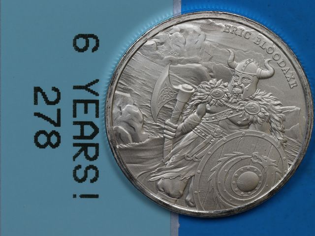 Lot 108-278 - 1oz SILVER MEDAL LEGENDARY WARRIORS SILVER COMMEMORATIVE MEDAL ERIC BLOODAXE VIKKING WARRIOR SERIES ...