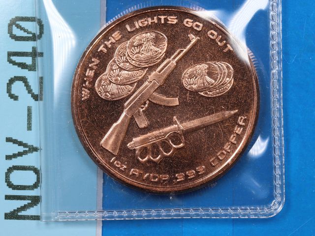 Lot 108-240 - 1oz 999 COPPER BULLION ROUND WHEN THE LIGHTS GO OUT PREPPER DEATH FROM ABOVE
