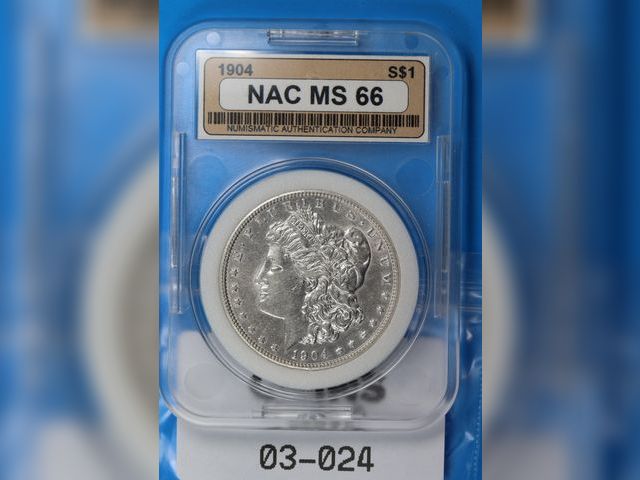 Lot 108-03-024 - 1904 $1 SILVER MORGAN DOLLAR EARLY TYPE COIN 90% SILVER NAC PLASTIC GRADED SLAB MS 66