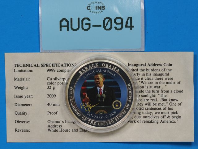 Lot 108-094 - BARACK OBAMA 44TH PRESIDENT OF THE UNITED STATES OF AMERICA COMMEMORITIVE COIN INAUGURAL ADDRESS PRO...