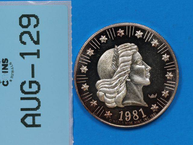 Lot 108-129 - 1oz SILVER ROUND 1981 LADY LIBERTY WORLD WIDE MINT INC EAGLE .999 FINE SILVER AMERICAN EAGLE ONE OUN...