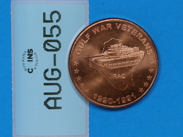 Lot 108-055 - 1oz COPPER ROUND GULF WAR VETERANS IRAQ ONE A.V.D.P OUNCE USA .999 FINE COPPER