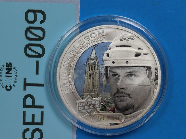 Lot 108-009 - 1oz SILVER .9999 FINE SILVER ONE TROY OUNCE ERIK KARLSSON ROUND UPPER DECK LIMITED SILVER 2017 COOK ...