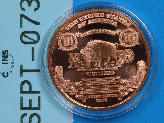 Lot 108-073 - 1oz COPPER ROUND $10 BUFFALO .999 COPPER ART BAR MINT