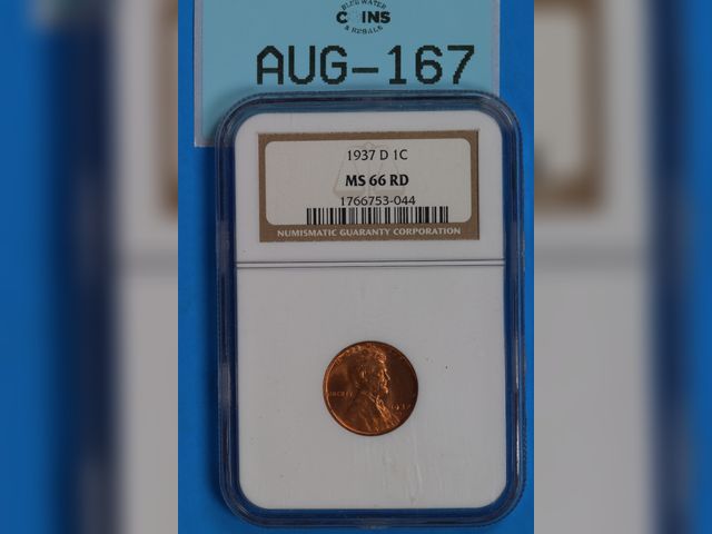 Lot 108-167 - 1937-D 1C LINCOLN WHEAT CENT NGC MS66 RD GRADED SLAB PENNY COIN RED