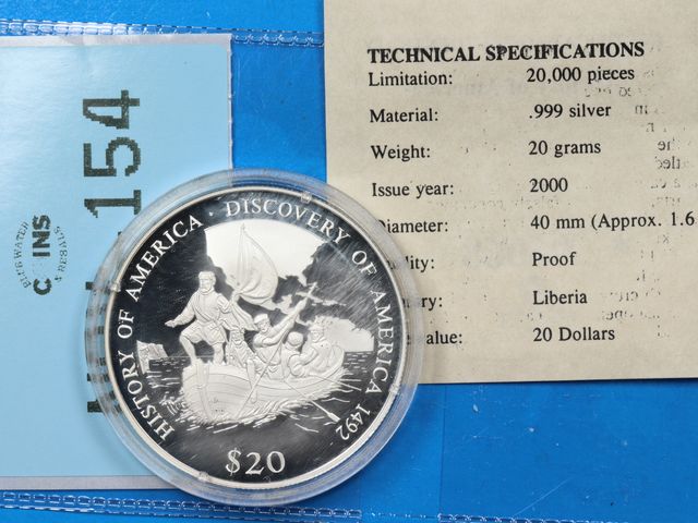 Lot 108-154 - 2000 LIBERIA 999 SILVER COIN 20 GRAMS PROOF COIN