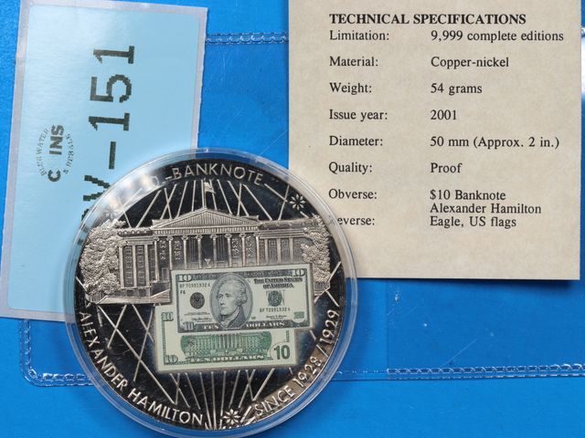 Lot 108-151 - 2001 ALEXANDER HAMILTON BANKNOTE TOKEN MEDAL