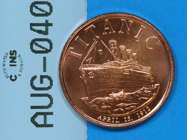 Lot 108-040 - 1oz COPPER ROUND TITANIC APRIL 15, 1912 COPPER .999 FINE USA ONE A.V.D.P OUNCE