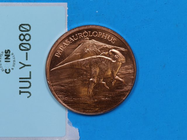 Lot 108-080 - 1oz COPPER PARASAUROLOPHUS DINOSAUR COPPER ROUND