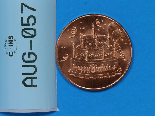 Lot 108-057 - 1oz COPPER ROUND HAPPY BIRTHDAY CAKE COPPER .999 FINE COPPER USA ONE A.V.D.P OUNCE