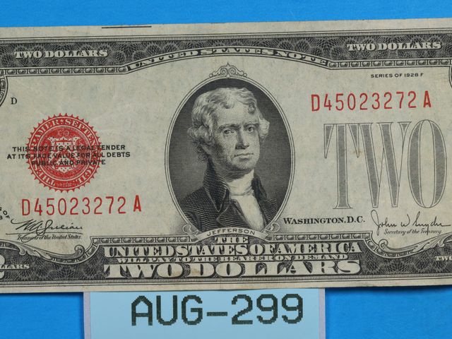 Lot 108-299 - 1928 F SERIES $2 DOLLAR BILL TWO DOLLARS RED SEAL
