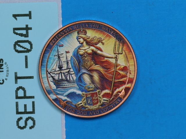 Lot 108-041 - 1oz BRITANNIA RULES THE WAVES COLORIZED .999 COPPER ART ROUND