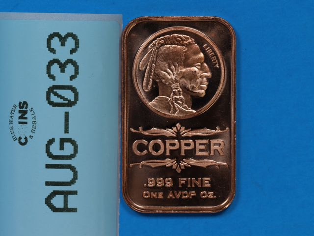 Lot 108-033 - 1oz COPPER BAR .999 FINE ONE AVDP OZ INDIAN HEAD BUFFALO COPPER BAR
