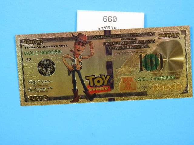 Lot 108-99 - GOLD FOIL NOTE WOODY TOY STORY DISNEY 24K GOLD FOIL