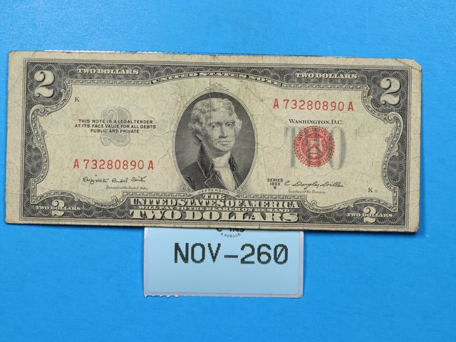 Lot 108-260 - 1953-B $2 TWO DOLLAR RED SEAL BILL UNITED STATES PAPER CURRENCY