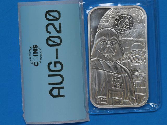 Lot 108-020 - 1oz SILVER STAR WARS ONE OUNCE DARTH VADER STORMTROOPER 999.9 FINE SILVER ROYAL MINT