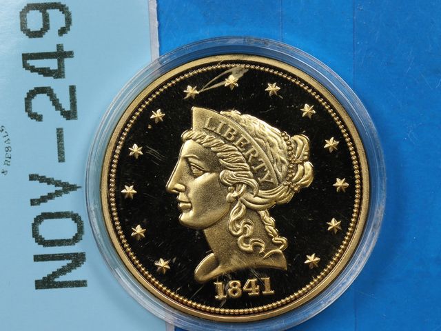 Lot 108-249 - 1841 DATED 2009 MINTED LIBERTY HEAD EAGLE REPLICA COPPER COIN LAYERED IN GOLD
