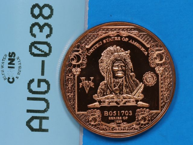 Lot 108-038 - 1oz COPPER ROUND INCUSE INDIAN COPPER .999 FINE CHEIF