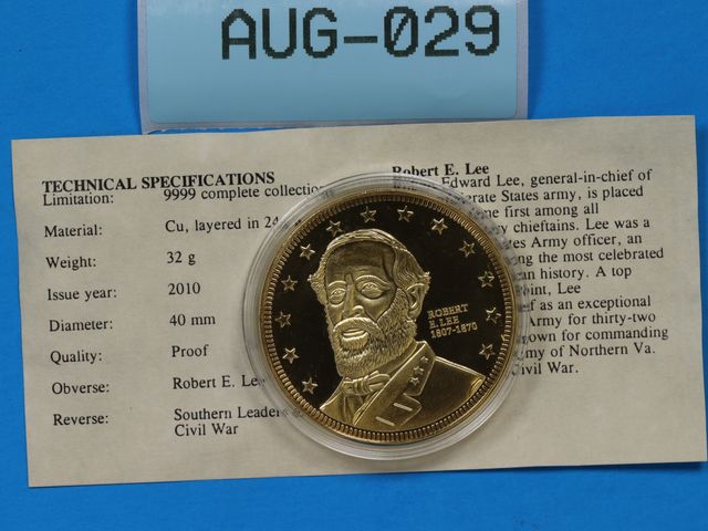 Lot 108-029 - ROBERT E. LEE COIN LAYERED IN 24K GOLD SOUTHERN LEADERS OF THE CIVIL WAR