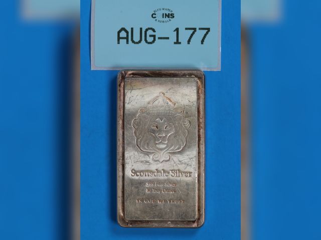 Lot 108-177 - 10 oz SILVER BAR SCOTTSDALE MINT SILVER .999 FINE SILVER TEN OUNCES LION SILVER STACKABLE