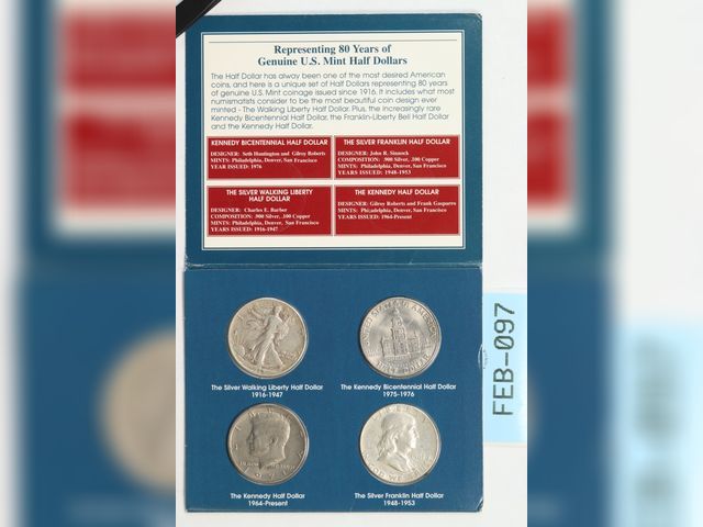 Lot 108-097 - SILVER HALF DOLLARS ON CARD WALKING LIBERTY FRANKLIN HALF DOLLAR