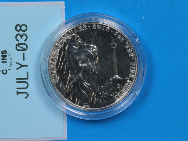 Lot 108-038 - 2018 1oz FINE SILVER TRAFALGAR SQUARE SILVER COIN LION HEAD
