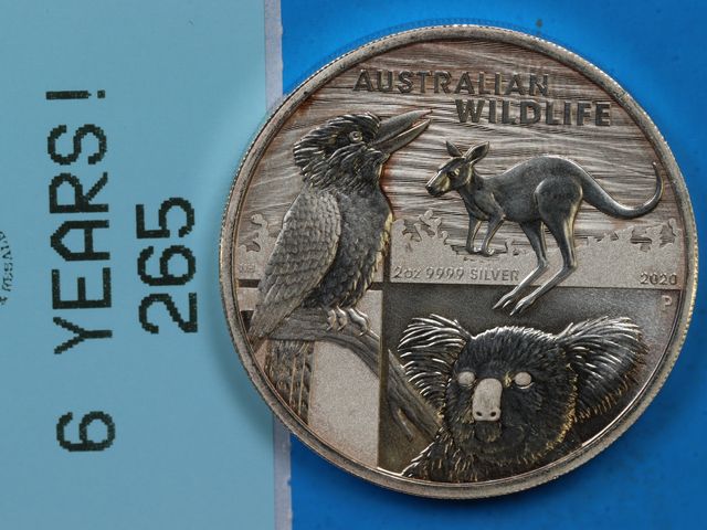 Lot 108-265 - 2020 AUSTRILIAN 2oz KANGAROO KOALA KOOKABURRA SILVER COIN TONED THICK BULLION