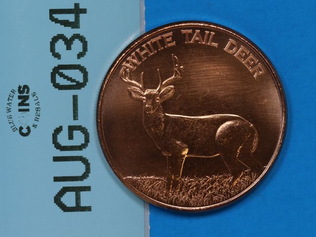 Lot 108-034 - 1oz COPPER ROUND WHITE TAIL DEER COPPER .999 FINE USA ONE A.V.D.P OUNCE