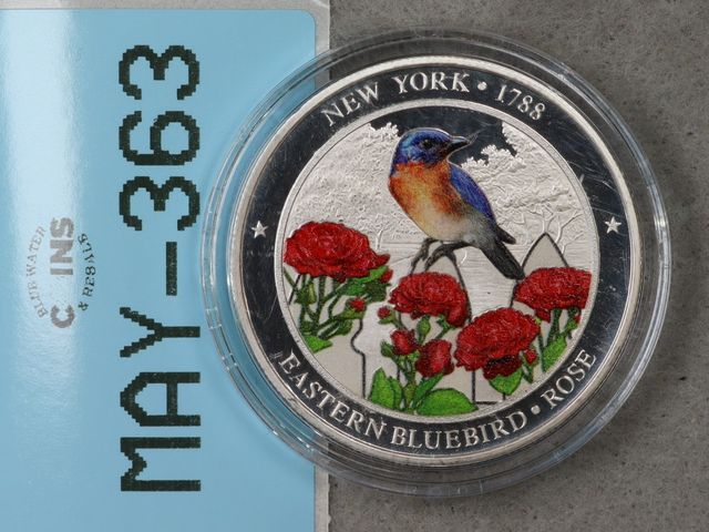 Lot 108-363 - 1 oz SIVER ROSE EASTERN BLUE BIRD 999 FINE SILVER