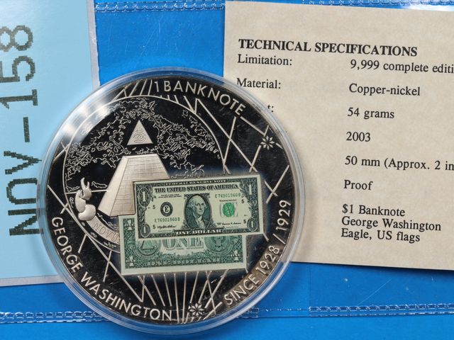 Lot 108-158 - GEORGE WASHINGTON 1 BANKNOTE MEDAL COIN TOKEN