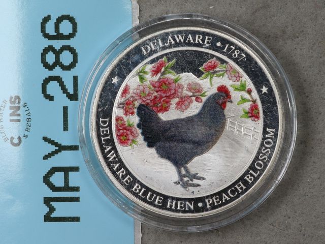Lot 108-286 - 1oz SILVER DELAWARE BLUE HEN SILVER 999 FINE SILVER 1 TROY OUNCE