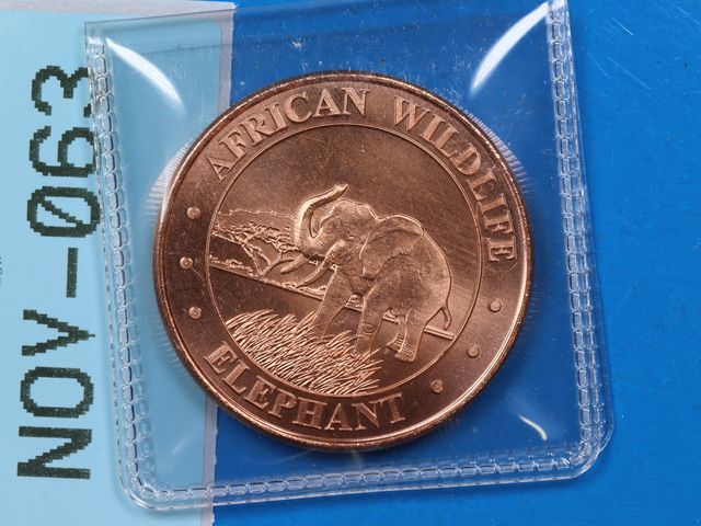 Lot 108-063 - 1oz 999 COPPER ROUND AFRICAN WILDLIFE ELEPHANT BULLION