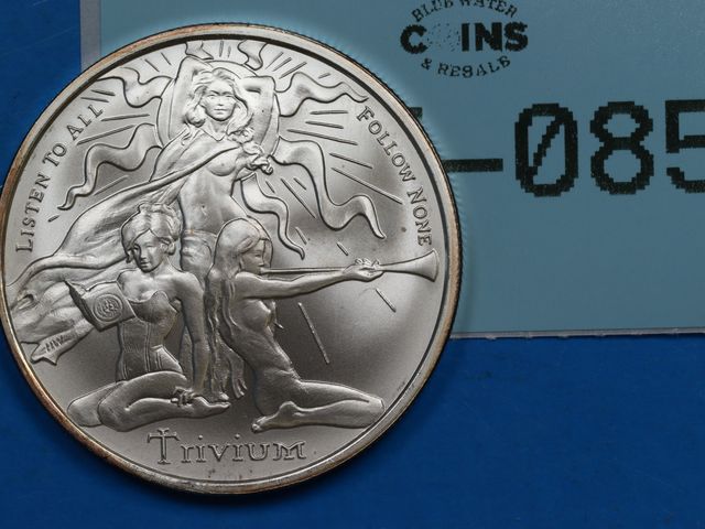 Lot 108-085 - 1oz SILVER TRIVIUM LISTEN TO ALL FOLLOW NONE SILVER BULLET SILVER SHIELD ONE TROY OUNCE SILVER .999 ...