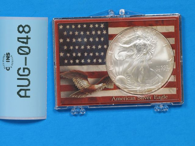 Lot 108-048 - 2001 SILVER $1 AMERICAN EAGLE 1oz SILVER IN FLAG PLASTIC CASE