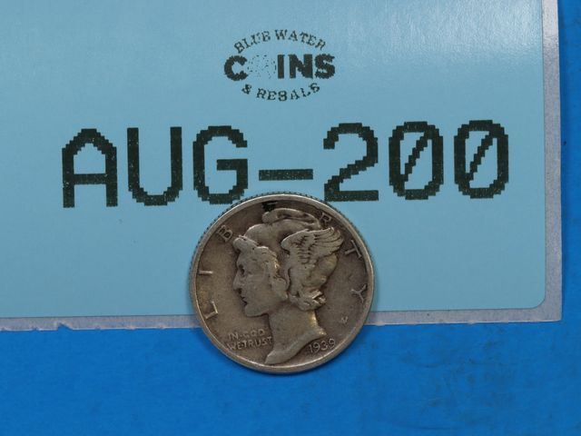 Lot 108-200 - 1939 SILVER MERCURY DIME EARLY U.S TYPE COIN 90% SILVER