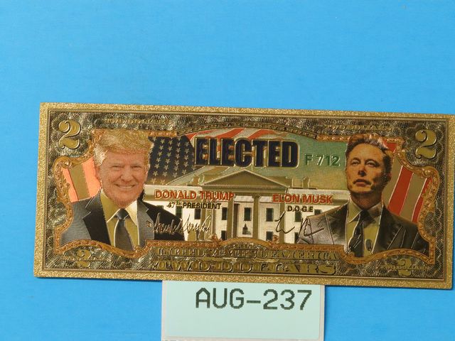 Lot 108-237 - ELECTED DONALD TRUMP 47TH PRESIDENT ELON MUSK D.O.G.E GOLD FOIL NOTE