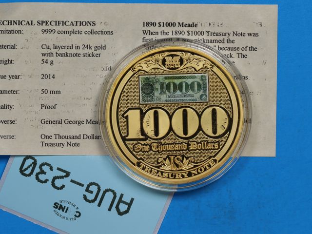 Lot 108-231 - ANDREW JACKSON TRIAL COIN PROOF LAYERED IN 24K GOLD STATUE OF LIBERTY 7TH PRESIDENT DOLLAR U.S.