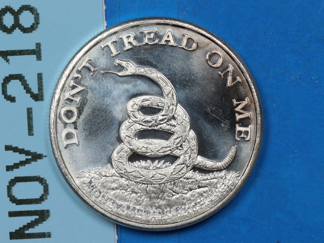 Lot 108-218 - 1OZ 999 SILVER BULLION ROUND DON'T TREAD ON ME BOSTON TEA PARTY