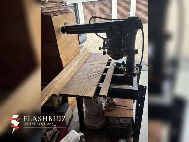Lot 109-22-125 - Vintage Craftsman 12-Inch Radial Arm Saw with Table &amp; Dust Collection Barrel