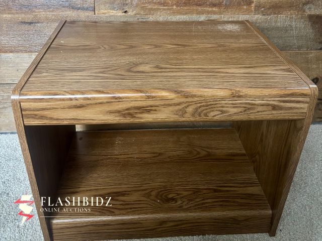 Lot 109-6 - Vintage Oak Wood End Table with Open Storage Shelf