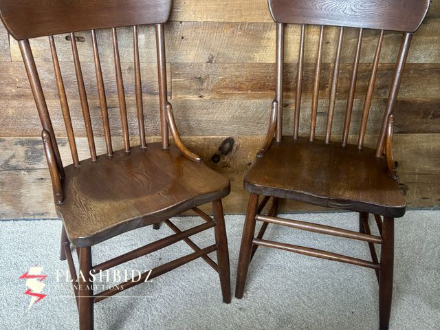 Lot 109-3 - Pair of Vintage Wooden Spindle-Back Chairs – Classic Farmhouse Style