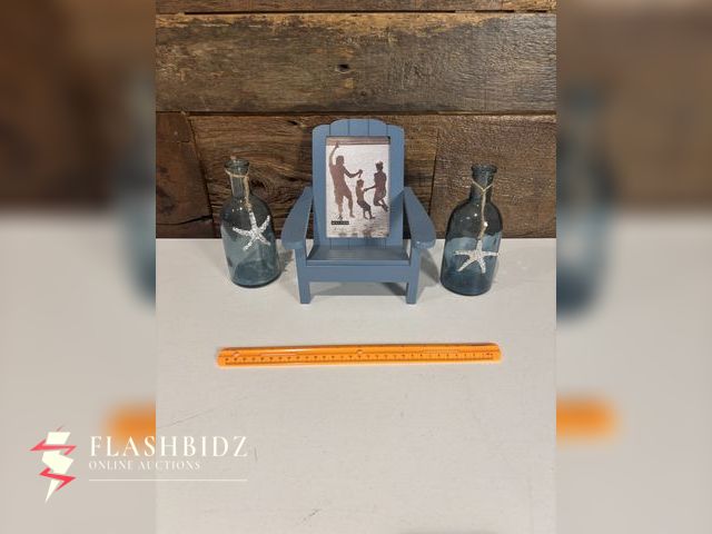 Lot 109-94 - Coastal Decor Set – Adirondack Chair Frame &amp; Starfish Bottles