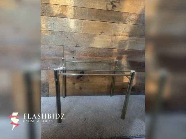Lot 109-80 - Vintage Brass &amp; Glass End Table – Modern Minimalist Design