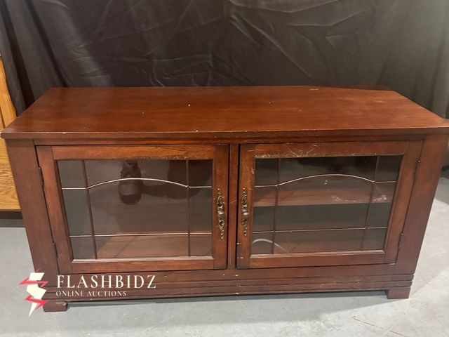 Lot 109-77 - Wooden Media Cabinet with Glass Doors