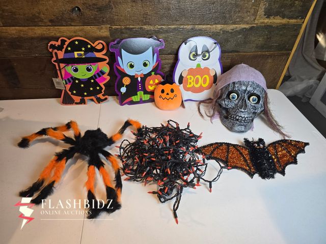 Lot 109-62 - Halloween Decoration Lot – Lights, Props, Hanging Décor &amp; More