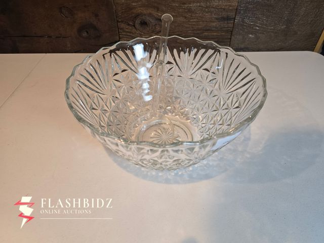 Lot 109-74 - Vintage Cut Glass Punch Bowl with Ladle
